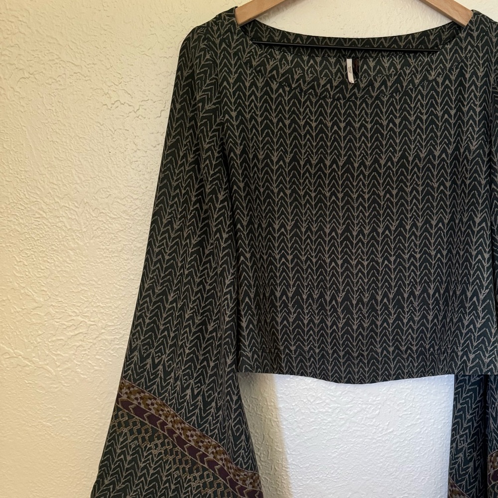 Free People Printed Bell Sleeve Boho Blouse - Size S